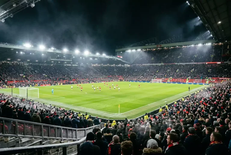Stade de Premier League illuminé pour un match de Boxing Day en hiver