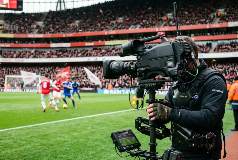 Caméra de diffusion télévisée lors d'un match de Premier League