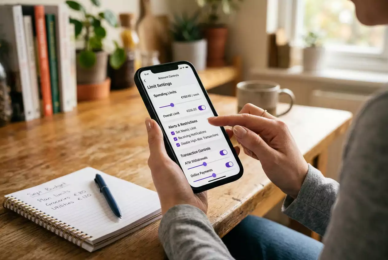 Personne consultant les outils de protection et de limites sur un site de paris sportifs