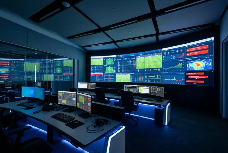 Centre de surveillance de l'intégrité sportive avec écrans d'analyse de données