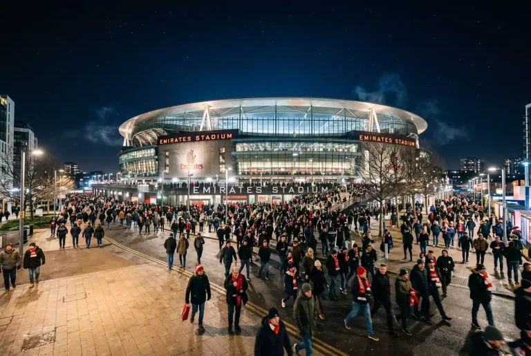 Vue extérieure de l'Emirates Stadium d'Arsenal lors d'un jour de match