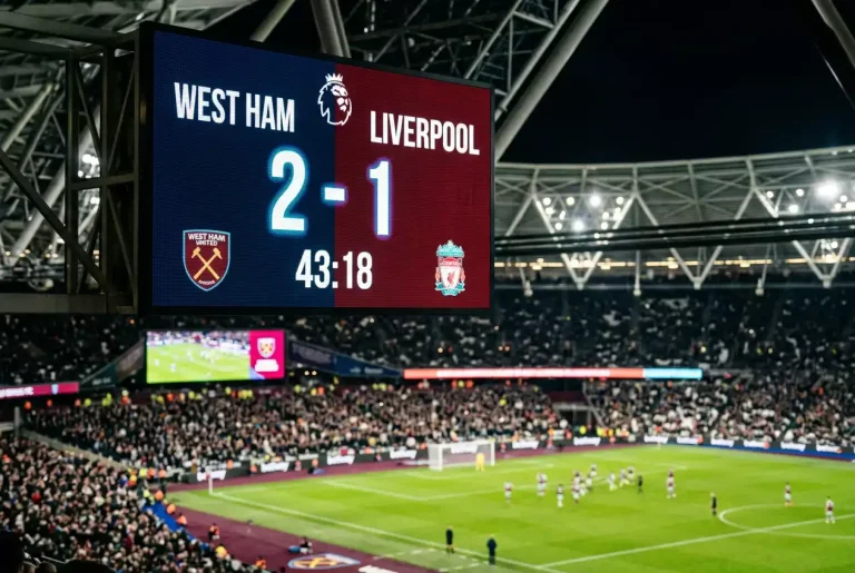 Gros plan sur un tableau d'affichage de stade de football affichant le score d'un match